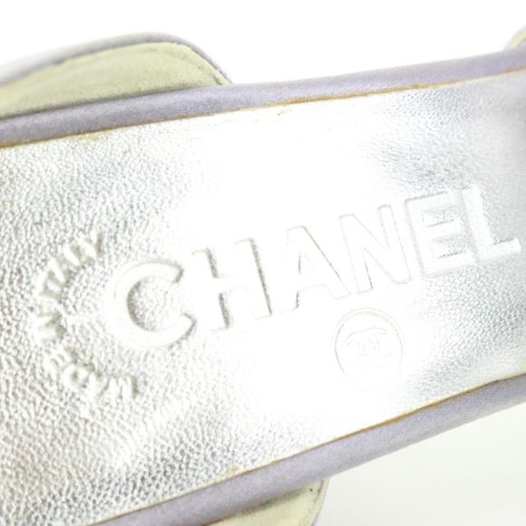 Chanel Size 36.5 Grey Satin Peep Toe Pearl Ankle Strap Pumps Size 13c48 - Picture 4 of 12